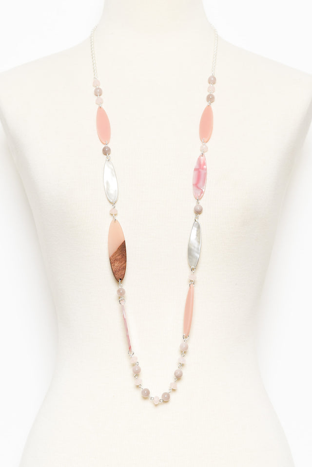 Aal Pink Beaded Leaf Necklace