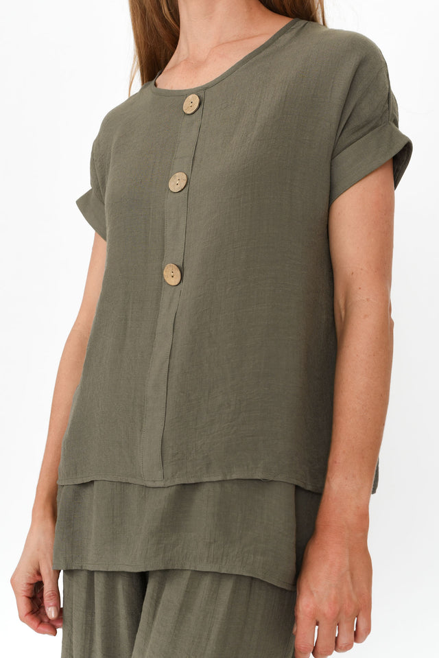 Abilene Khaki Button Top image 7