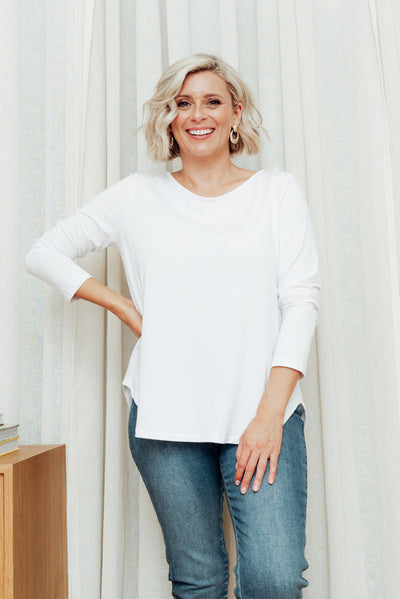 Adele White Long Sleeve Bamboo Tee