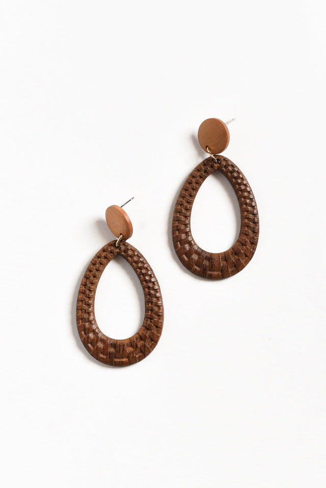 Aisling Brown Wood Teardrop Earrings image 1