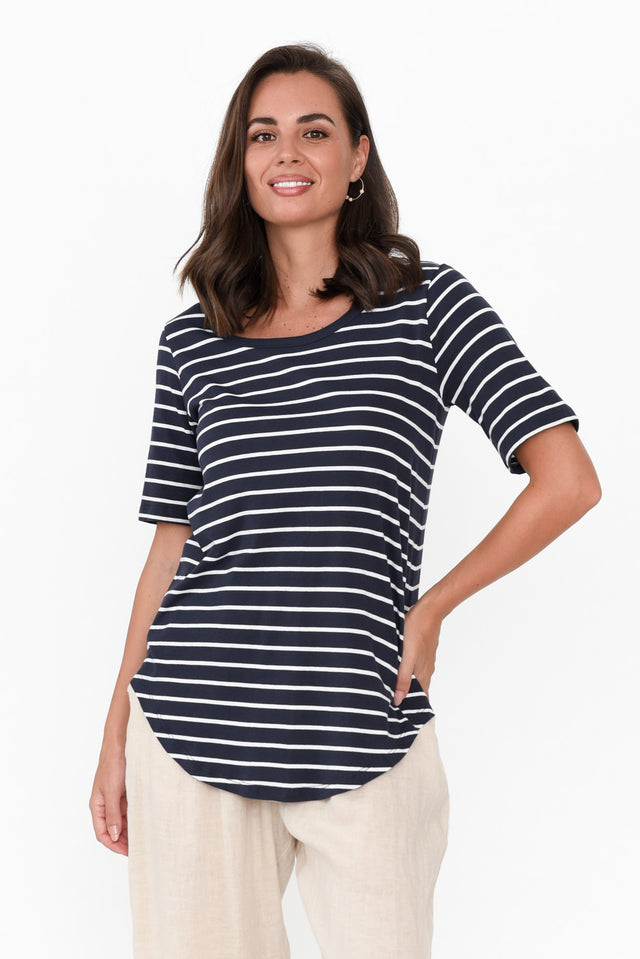 Ariana Midnight Stripe Cotton Tee neckline_Round   alt text|model:MJ