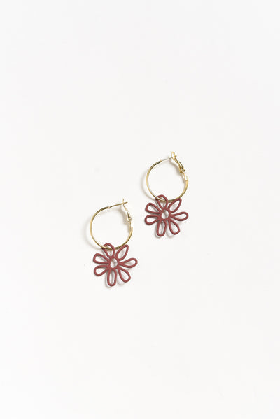 Aubi Mocha Flower Drop Hoop Earrings