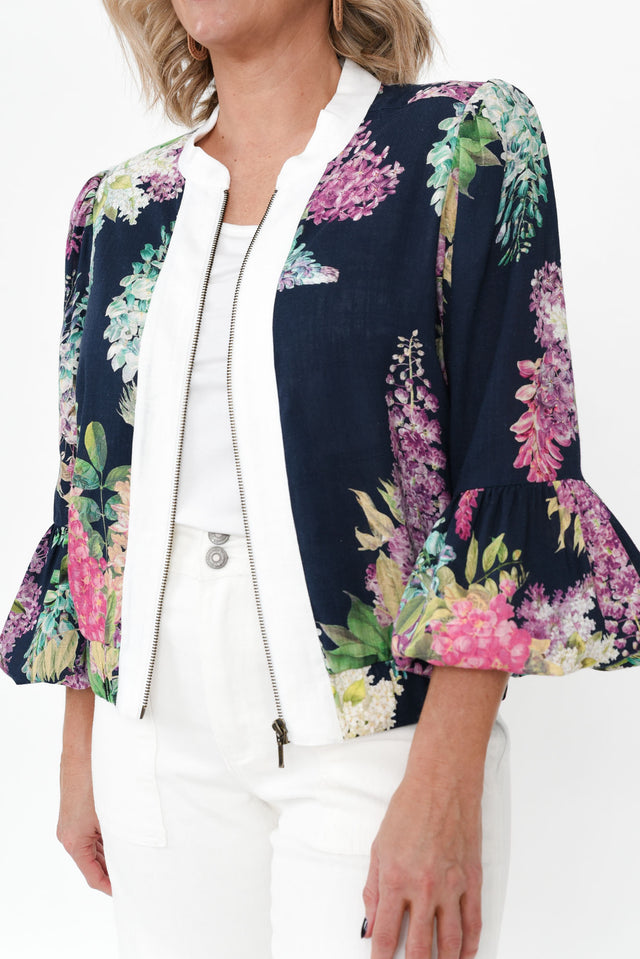 Augustine Navy Wisteria Linen Blend Jacket image 8