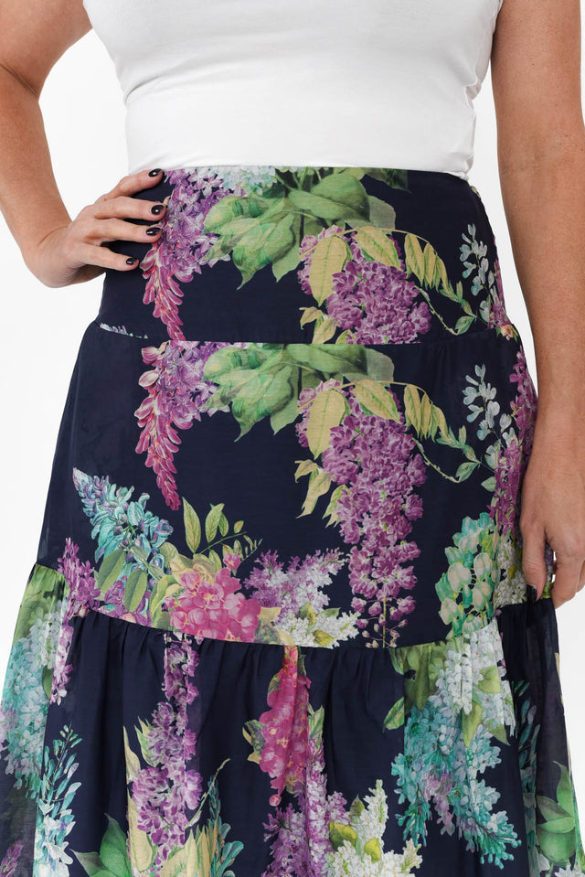 Bahia Navy Wisteria Cotton Silk Skirt image 7