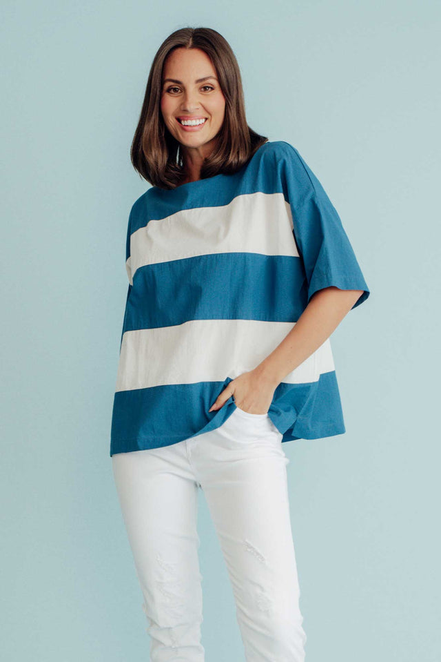 Balos Blue Stripe Cotton Poplin Top