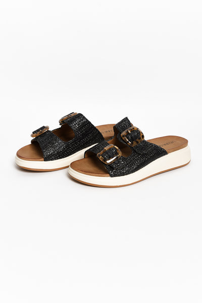 Beacon Black Raffia Platform Slide