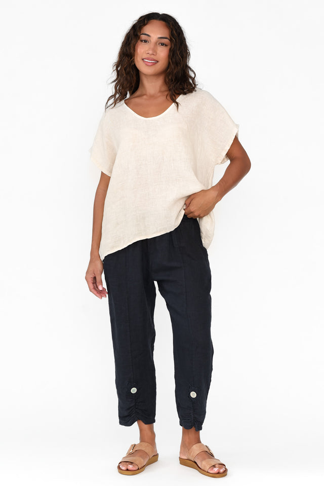 Isolara Navy Linen Gathered Pants