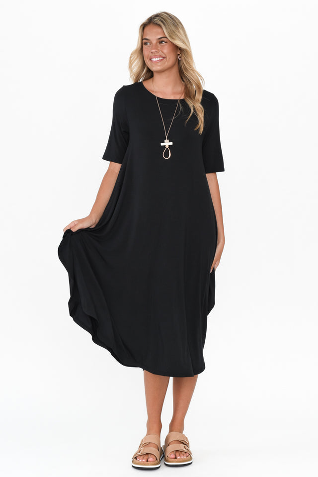 Black Micro Modal Tri Drape Dress banner image