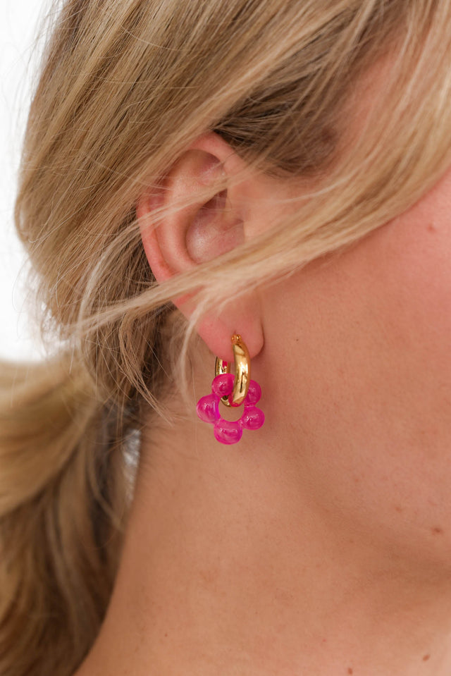 Briley Fuchsia Flower Hoop Earrings