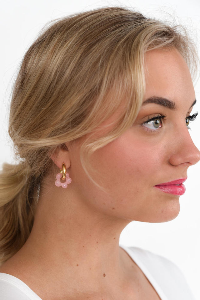 Briley Pink Flower Hoop Earrings