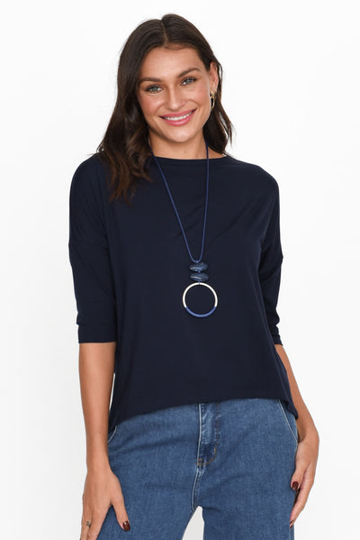 Camila Navy Bamboo Top neckline_Boat   alt text|model:Brontie