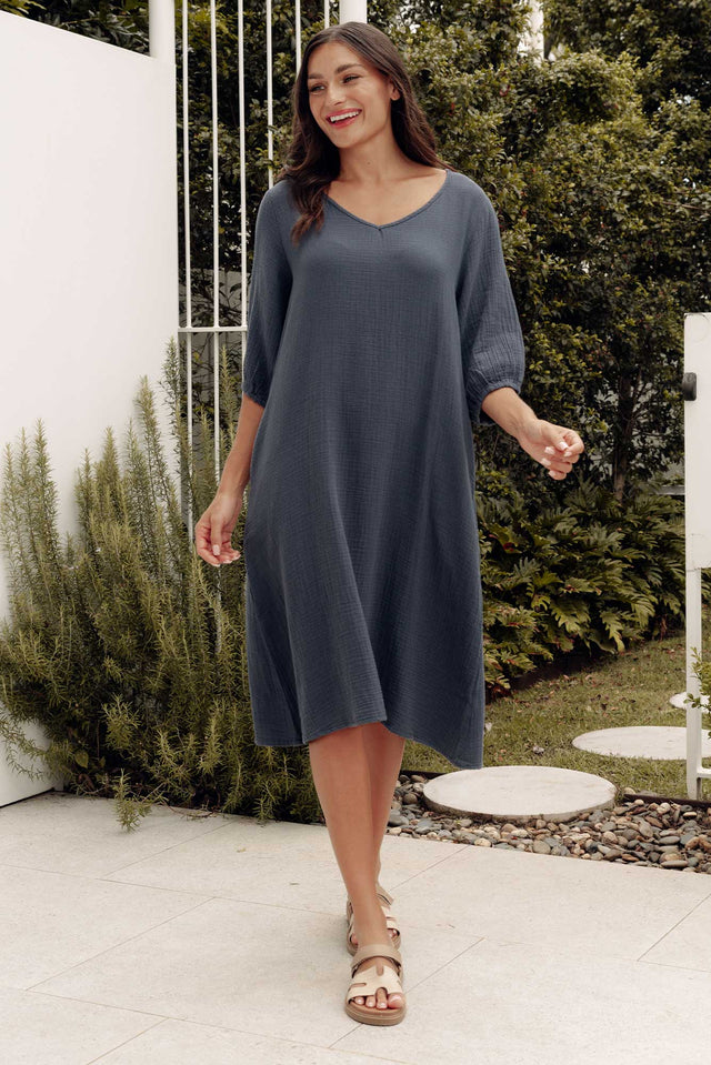 Caylen Navy Cotton Cheesecloth Dress