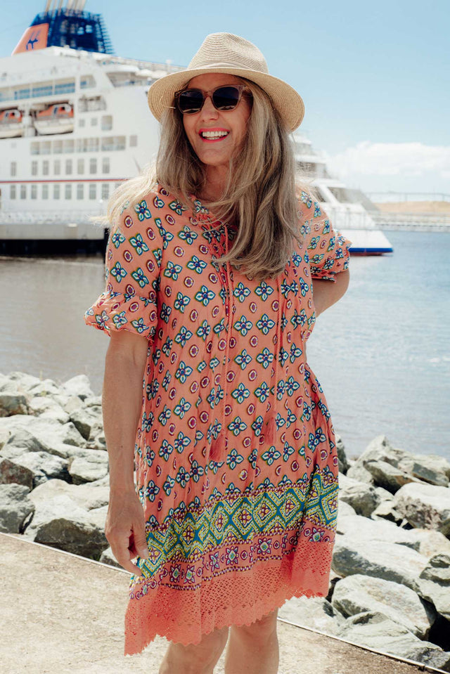 Cayman Orange Mosaic Cotton Tunic Dress