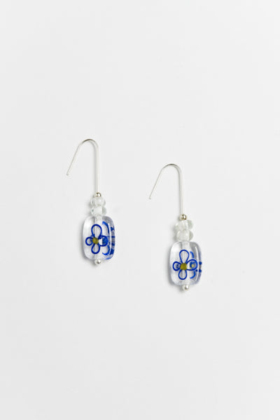 Celia Blue Flower Glass Hook Earrings