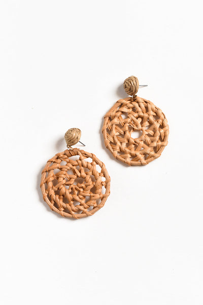 Chandra Tan Rattan Disc Earrings