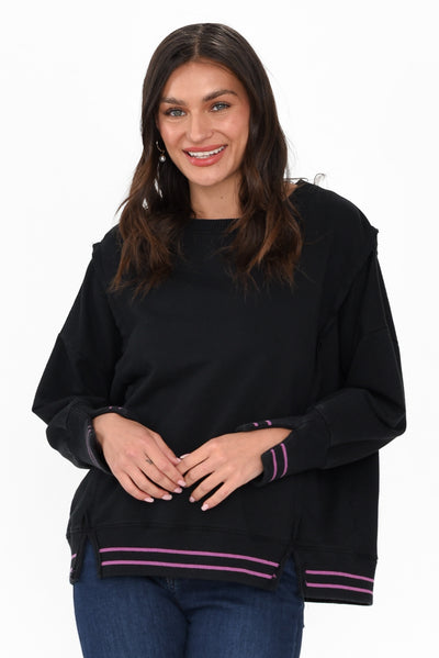 Chantelle Black Trim Cotton Long Sleeve Top neckline_Round print_Plain sleevetype_Straight length_Above Hip hem_Straight sleeve_Long TOPS    alt text|model:Brontie