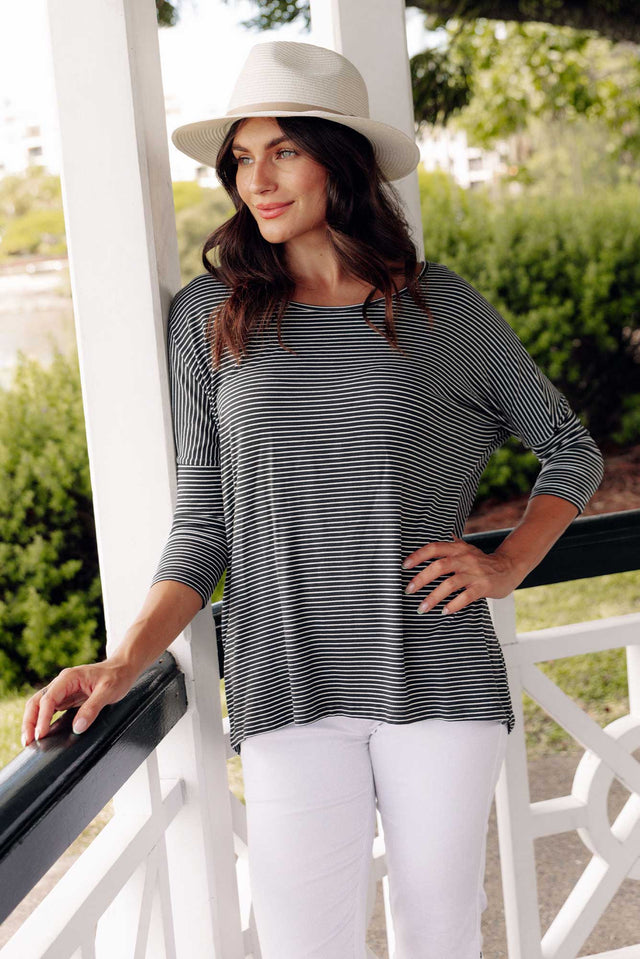 Charcoal Stripe Milan 3/4 Sleeve Top