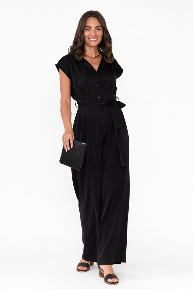 Chiara Black Satin Wide Leg Jumpsuit banner image