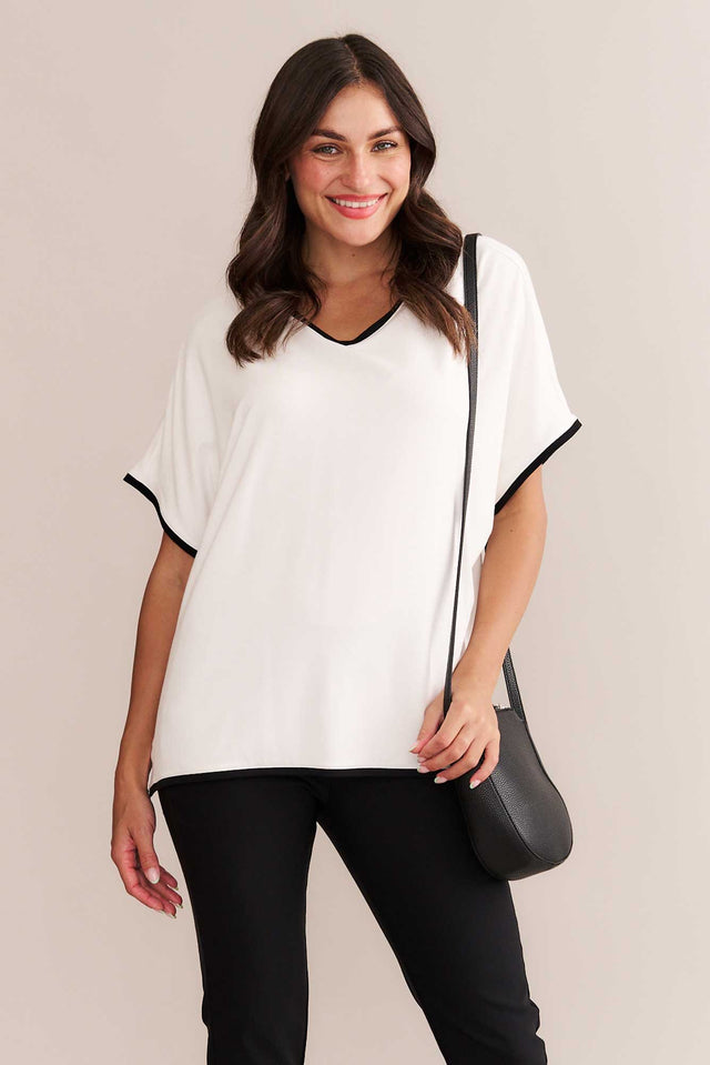 Clara White Contrast Trim Tee