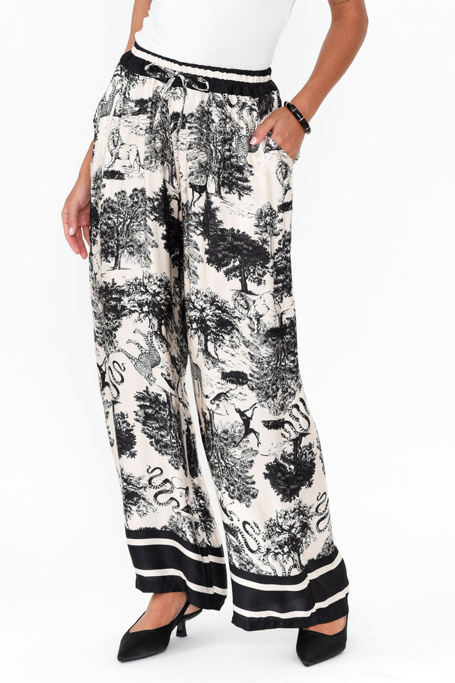 Corio Black Garden Silk Blend Tie Pants