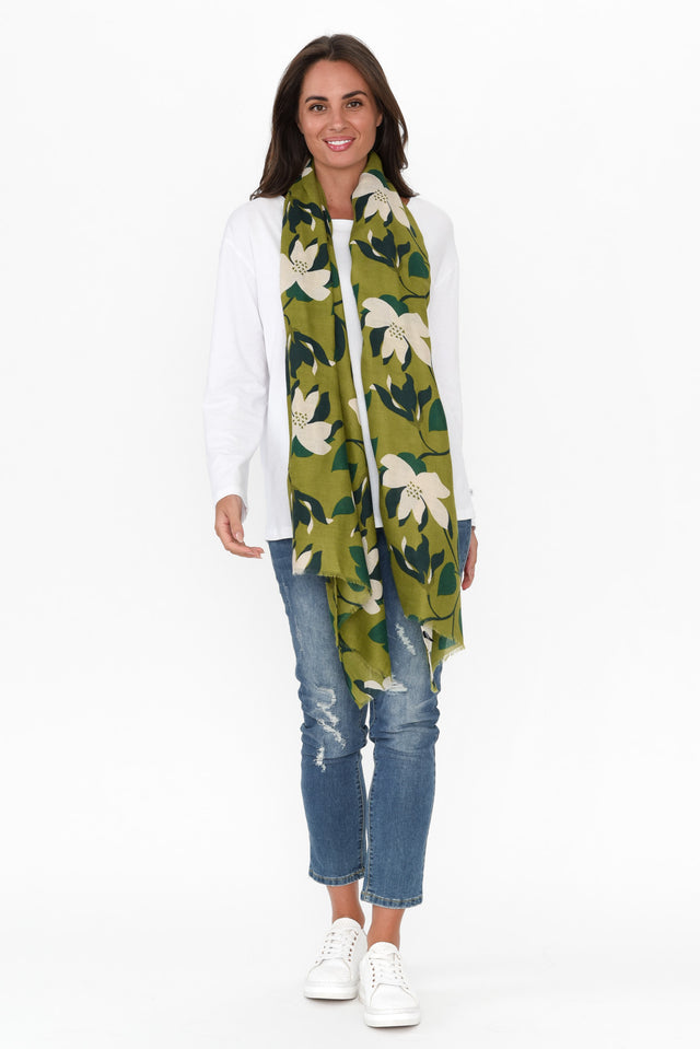 Daline Green Floral Scarf