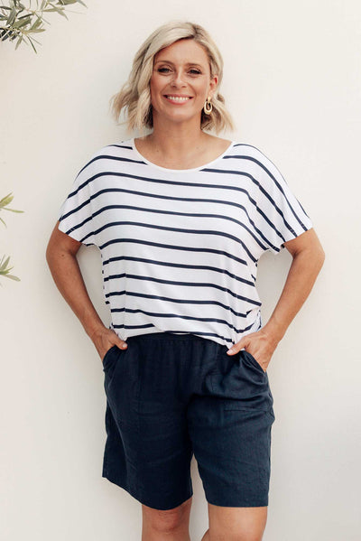 Danya White Stripe Bamboo Top