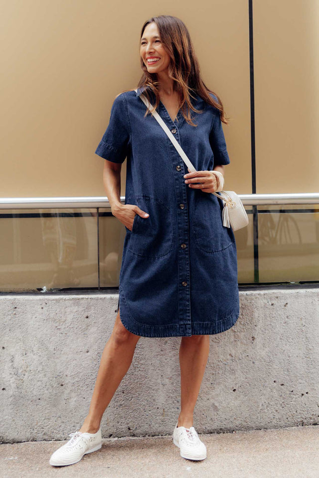 Dawson Dark Blue Denim Button Dress image 1