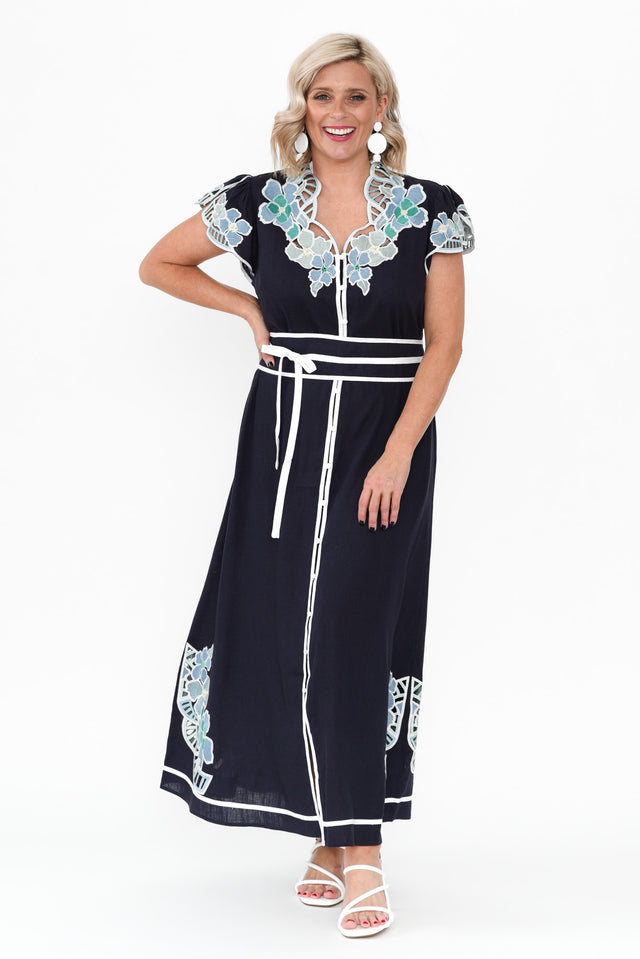 Delray Navy Lapis Embroidered Dress image 8