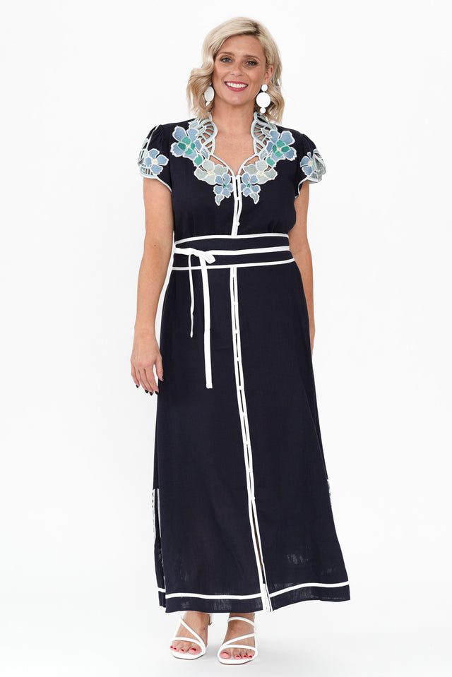 Delray Navy Lapis Embroidered Dress image 4