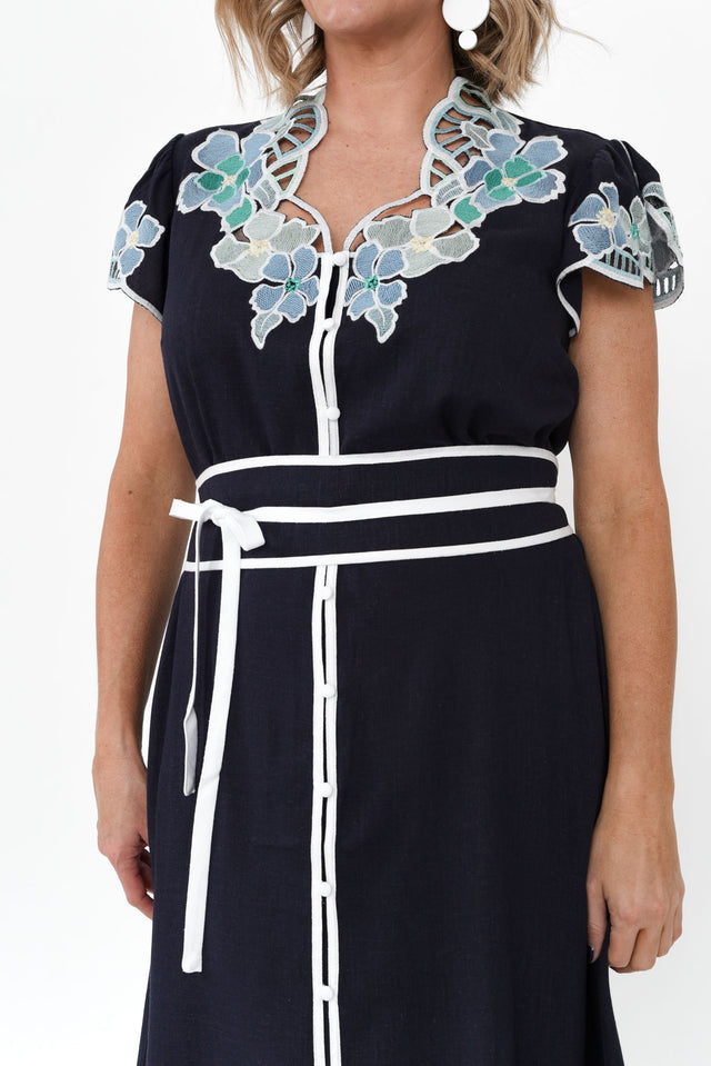 Delray Navy Lapis Embroidered Dress image 7