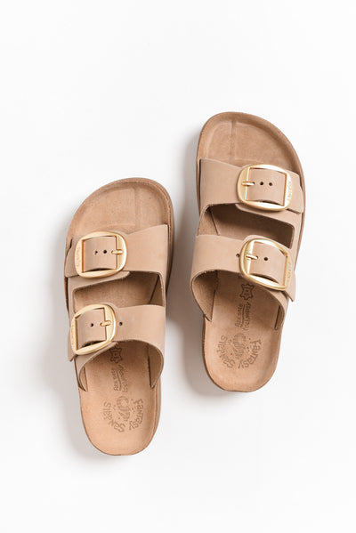 Desponia Beige Leather Buckle Slide