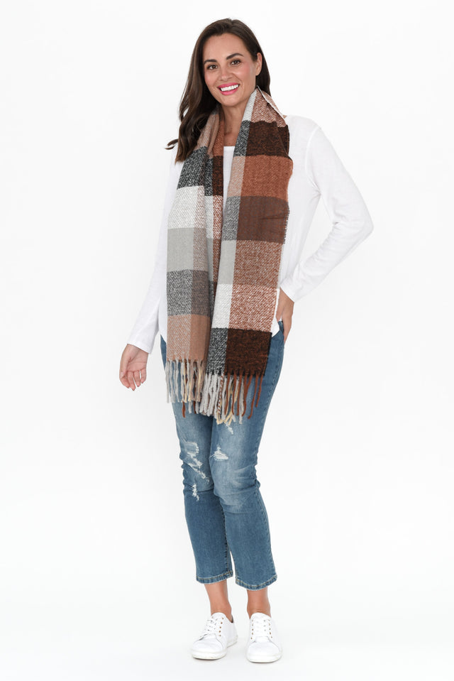 Dinu Brown Check Tassel Scarf