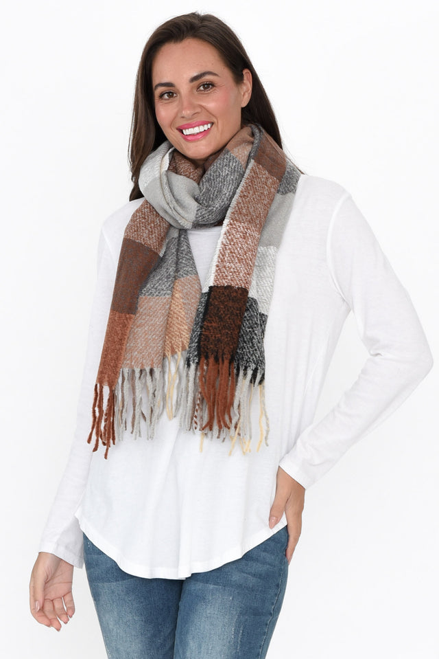 Dinu Brown Check Tassel Scarf