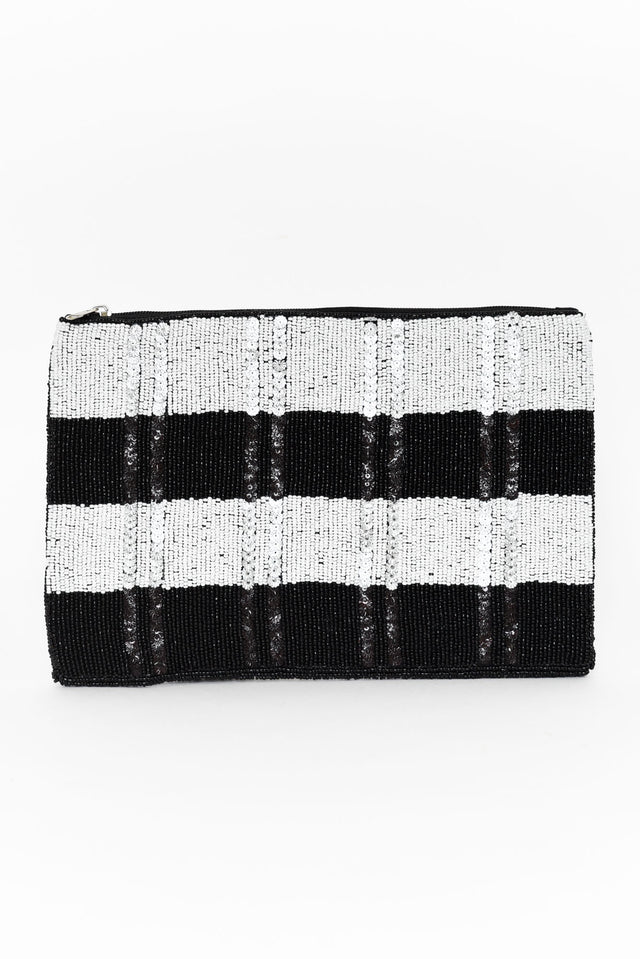 Elestria Black Beaded Stripe Clutch