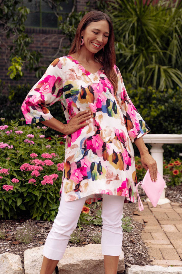 Enzo Purple Floral V Neck Tunic