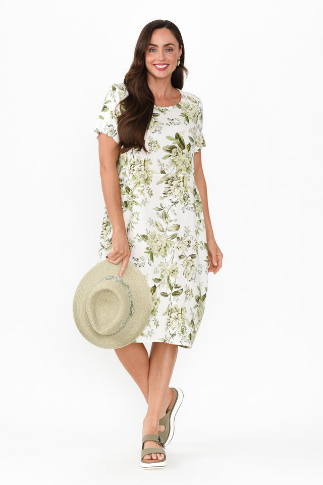 Evalina Green Floral Linen Blend Dress banner image