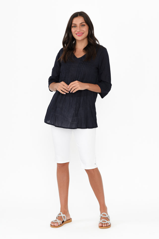 Fia Navy Sleeved Crinkle Cotton Top banner image