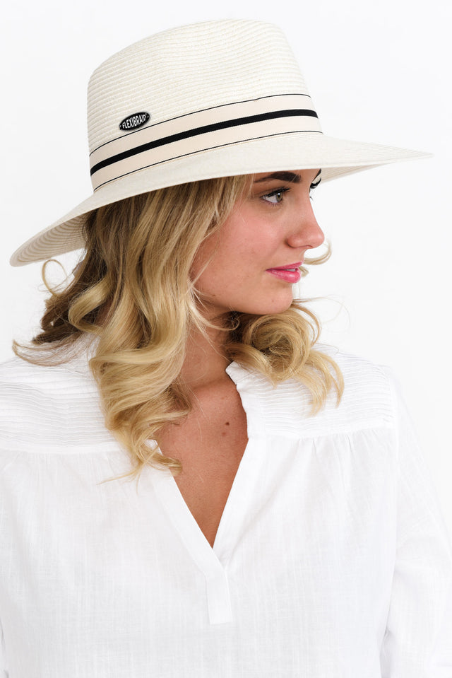 Fiona Ivory Stripe Wide Brim Travel Fedora