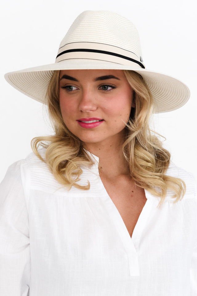 Fiona Ivory Stripe Wide Brim Travel Fedora