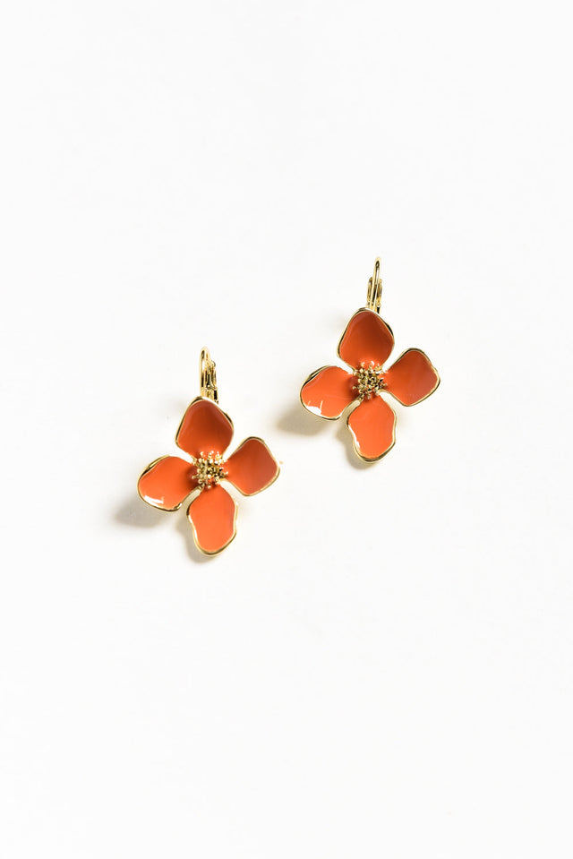 Frannie Orange Flower Clip Earrings