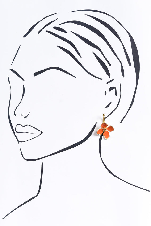 Frannie Orange Flower Clip Earrings