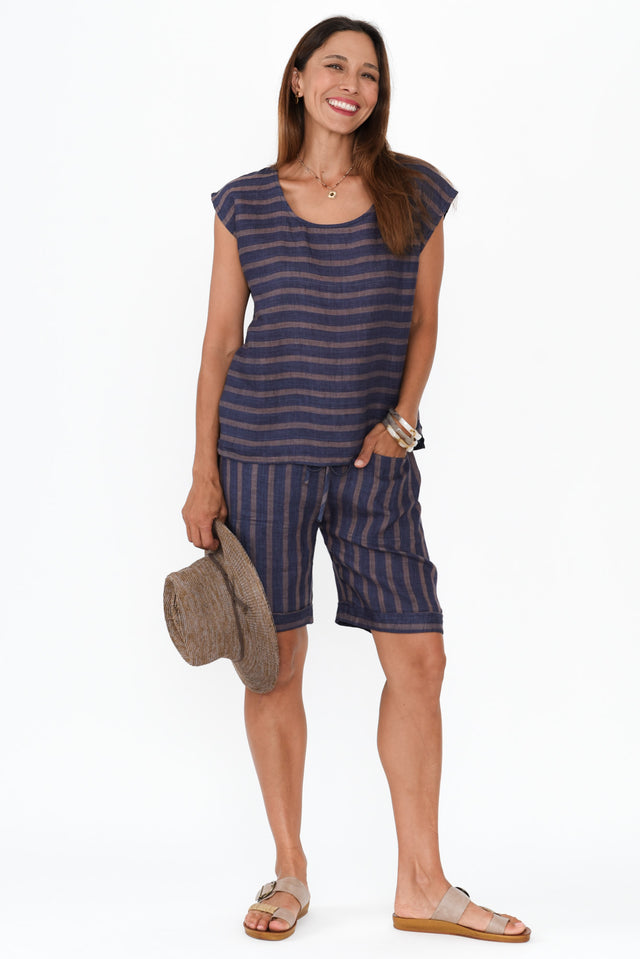 Arwen Navy Stripe Linen Drawstring Shorts banner image