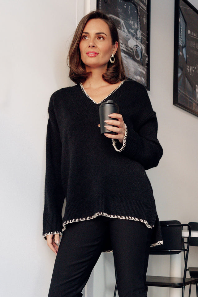 Garrick Black Trim Knit Jumper