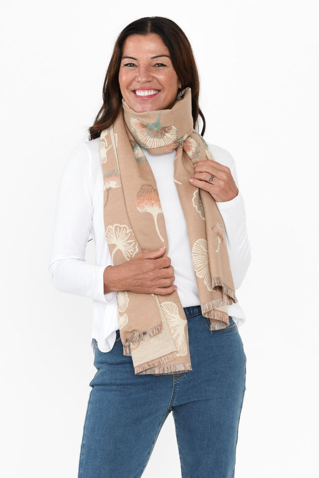 Ginko Beige Flower Scarf