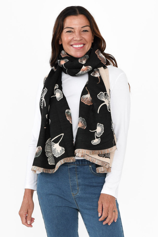 Ginko Black Flower Scarf