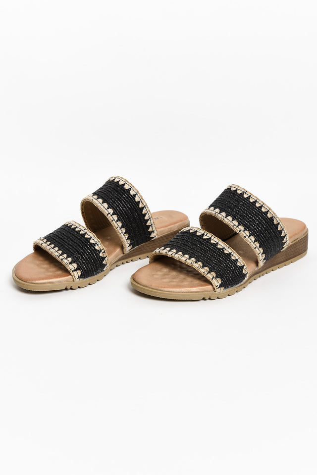 Gister Black Contrast Woven Slide