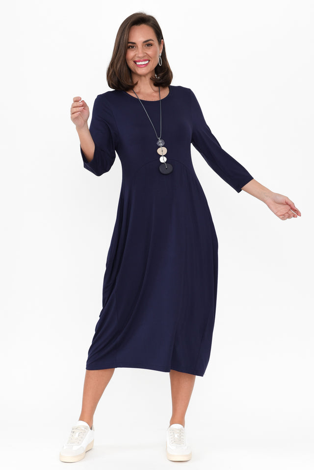 Glenda Navy Sleeved Crescent Dress banner image