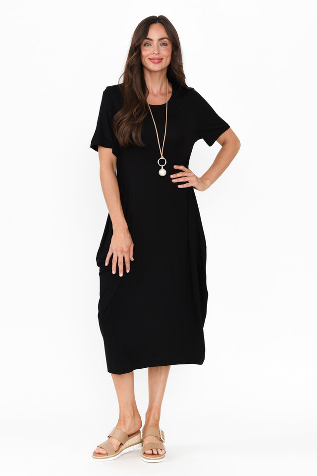 Glenda Black Short Sleeve Crescent Dress banner image