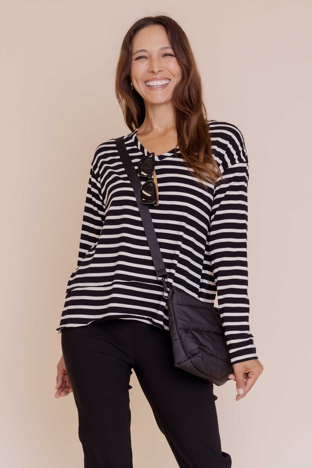 Gloria Beige Stripe Cotton Long Sleeve Top