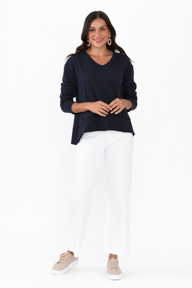 Gloria Navy Cotton Long Sleeve Top image 8